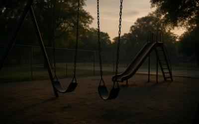 whathappenedtodulcealavez cinematic scene of an empty playground at dusk in a public park