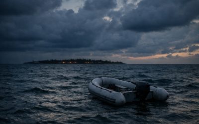 lynettehookerdisappearance scene of a small dinghy near dark Bahamian water at dusk