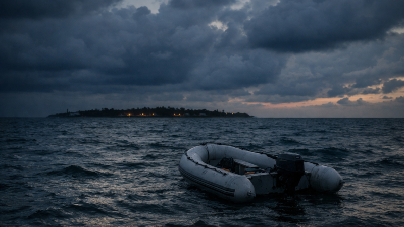 lynettehookerdisappearance scene of a small dinghy near dark Bahamian water at dusk