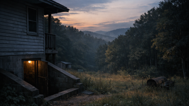 summerwellsdisappearance rural Tennessee home at dusk near tree line