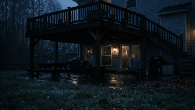 tamla horsford case nighttime backyard deck scene